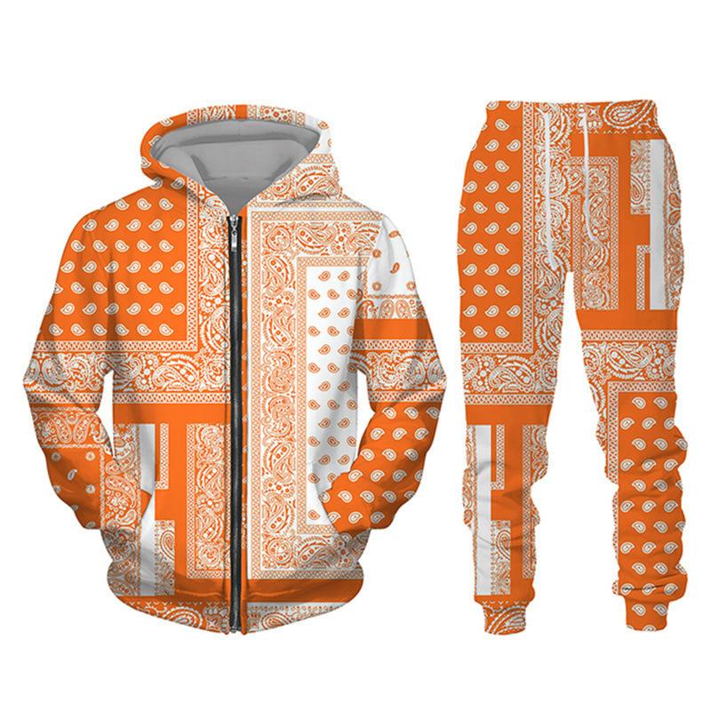 Tracksuit For Men 3D Bandanna Printed Zip Hoodie + Pants Suit Cool Men 2 Pcs Sportwear Casual Hoodies Set Autumn Men's Clothing