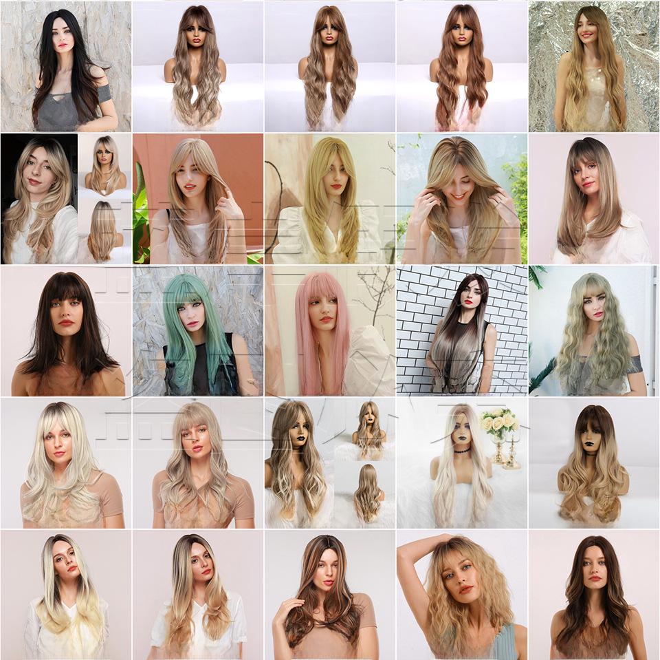 Gradient Platinum Highlight Shoulder-Length Straight Wig: European & American Style, Synthetic Fiber