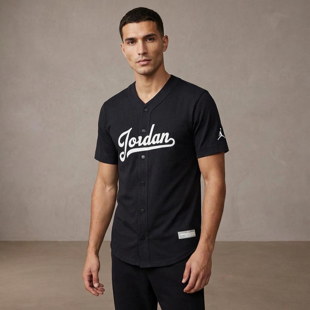 Jordan V-Ausschnitt Buchstaben Einreihig Kurzarm T-Shirt Herren Tops Schwarz FN4664010
