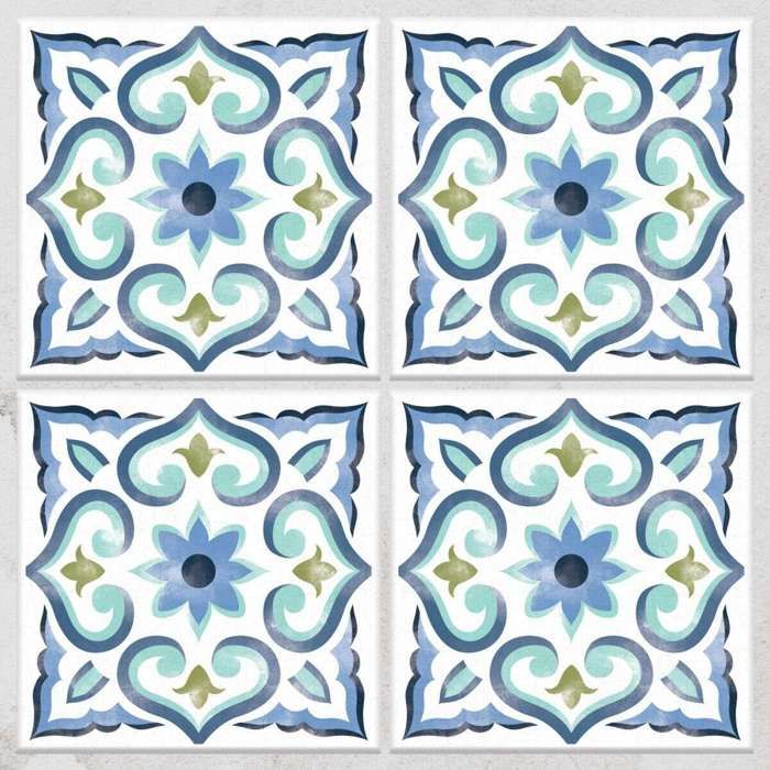 Carrelage mural faïence adhésive carreaux de ciment bleu-blanc - 4 fois 25x25cm
