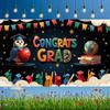 Event Backdrop Cap And Gown Graduation Party Banner Congrats Banner Star Motif School Celebration Banner For Photo Background