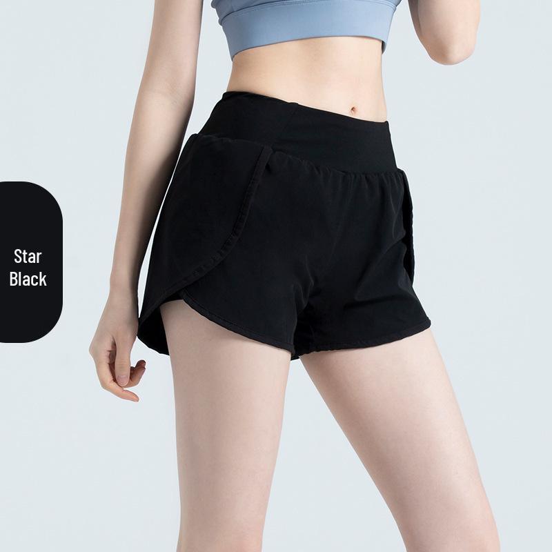 Women's Quick-Dry Breathable Fake Two-Piece Running Yoga Shorts with Side Pockets
