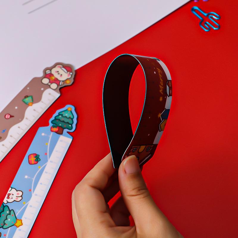 Cute Christmas Cartoon Magnetic Ruler - Soft Stationery Gift for Elementary Students