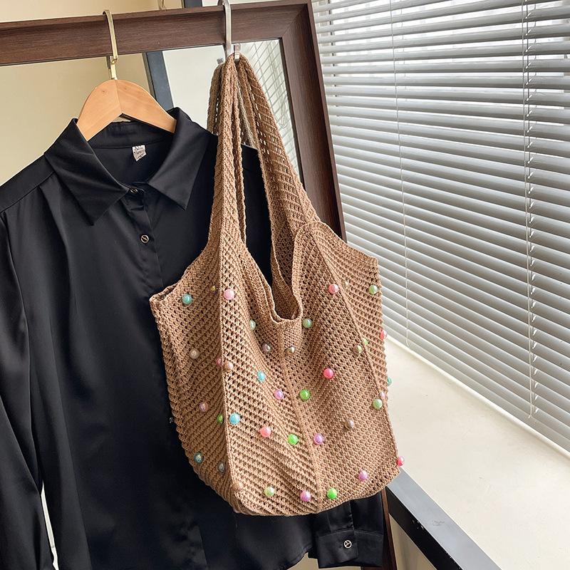 Fashion woven portable tote bag women's bag summer hollow foreign style shoulder bag casual armpit bag