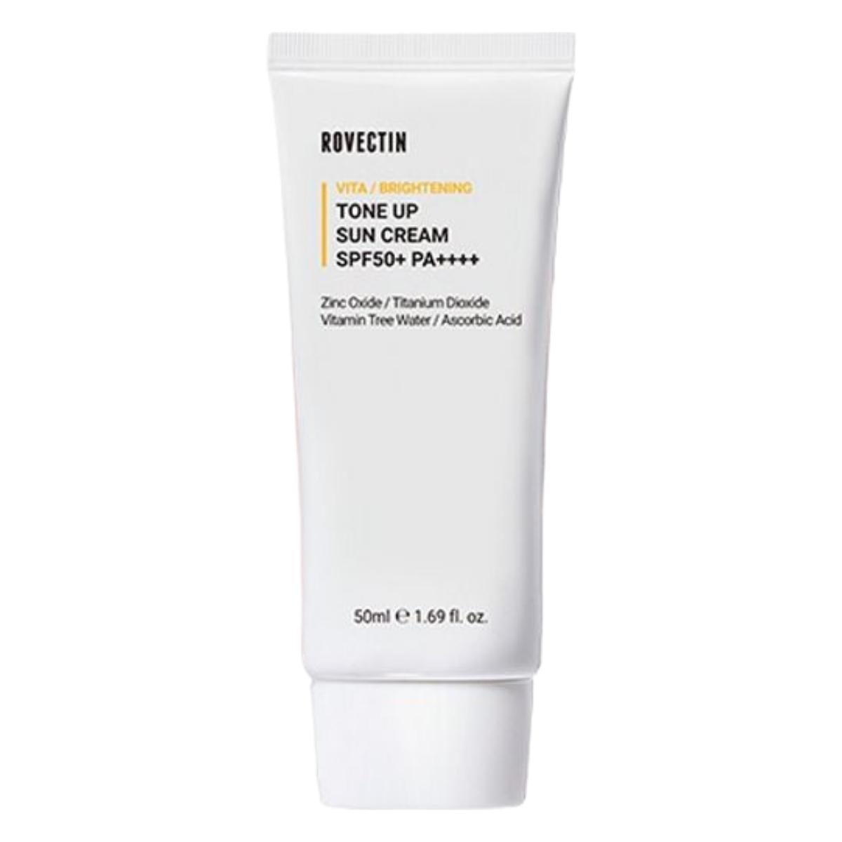 ROVECTIN Vita Tone Up Sun Cream SPF50+ PA++++ - Brightening Mineral Sunscreen with Vitamin Complex & Pink Tone-Up Effect, 50ml