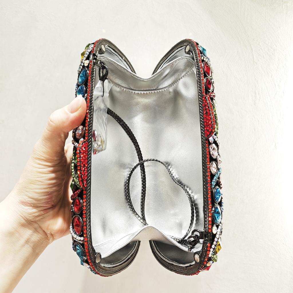 Bolso de Noche Colorido para Mujer Azul/Rojo Bolsita de Fiesta de Lujo Carteras de Mano Bolso de Mano de Cristal Carteras con Pedrería Bolso de Mano para Boda Carteras