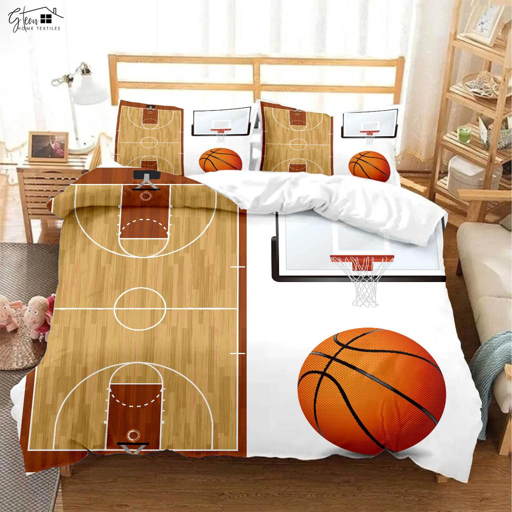 Coole Basketball 3D-gedruckte Bettdecke Kinderzimmer Bettwäsche-Set Bettdeckenbezug Kissenbezug Dreiteiliges Set Bettbezug