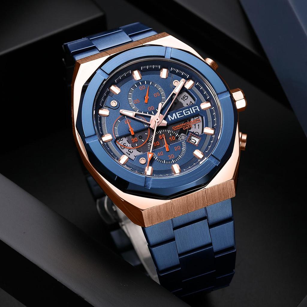 MEGIR Quartz Watches for Men Luxury Casual Business Wristwatch with Chronograph Waterproof Luminous Auto Date Reloj Hombre 2225