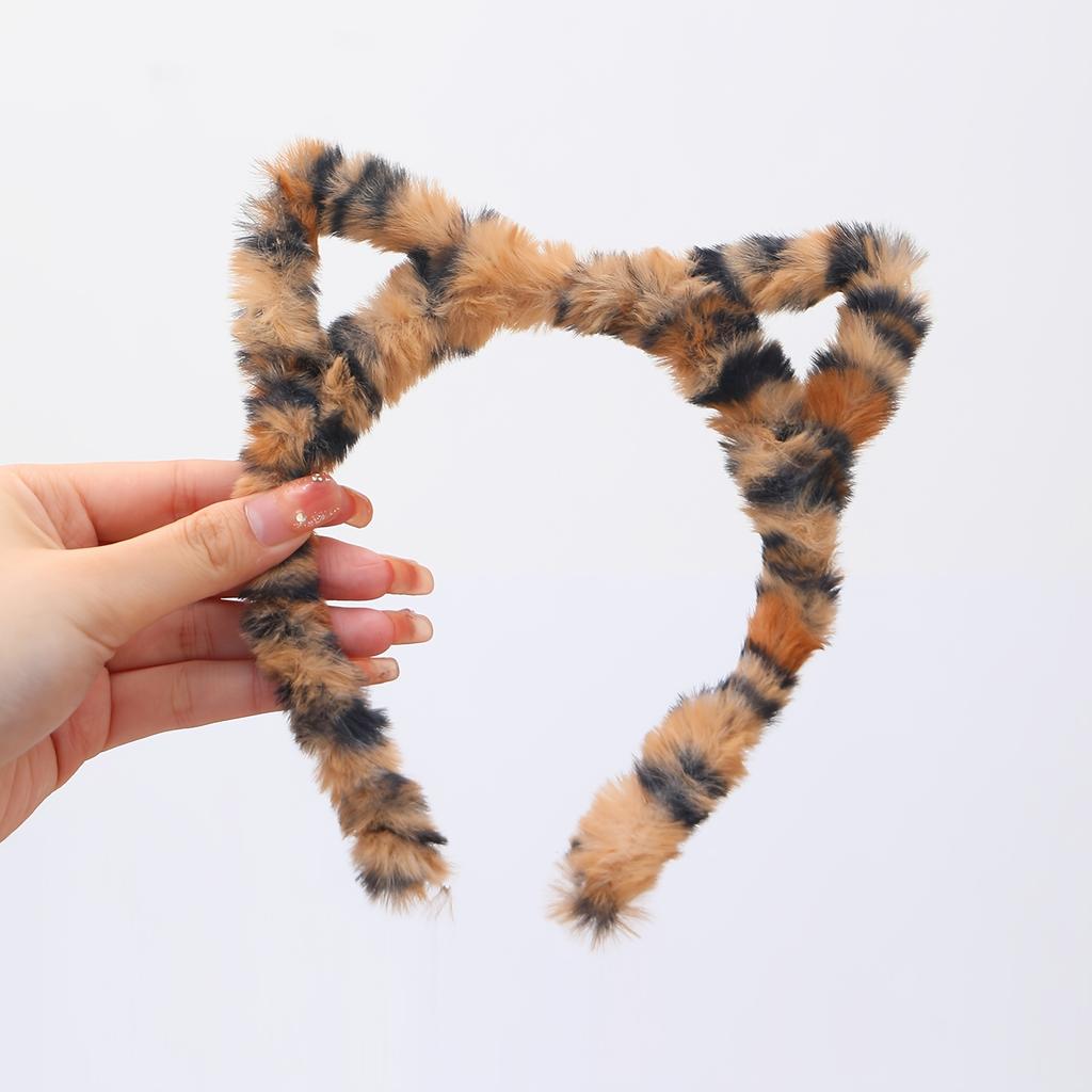 1 Stück Plüsch Süße Katzenohren Stirnband, Bedrucktes Tier-Requisit für Halloween-Kostüm