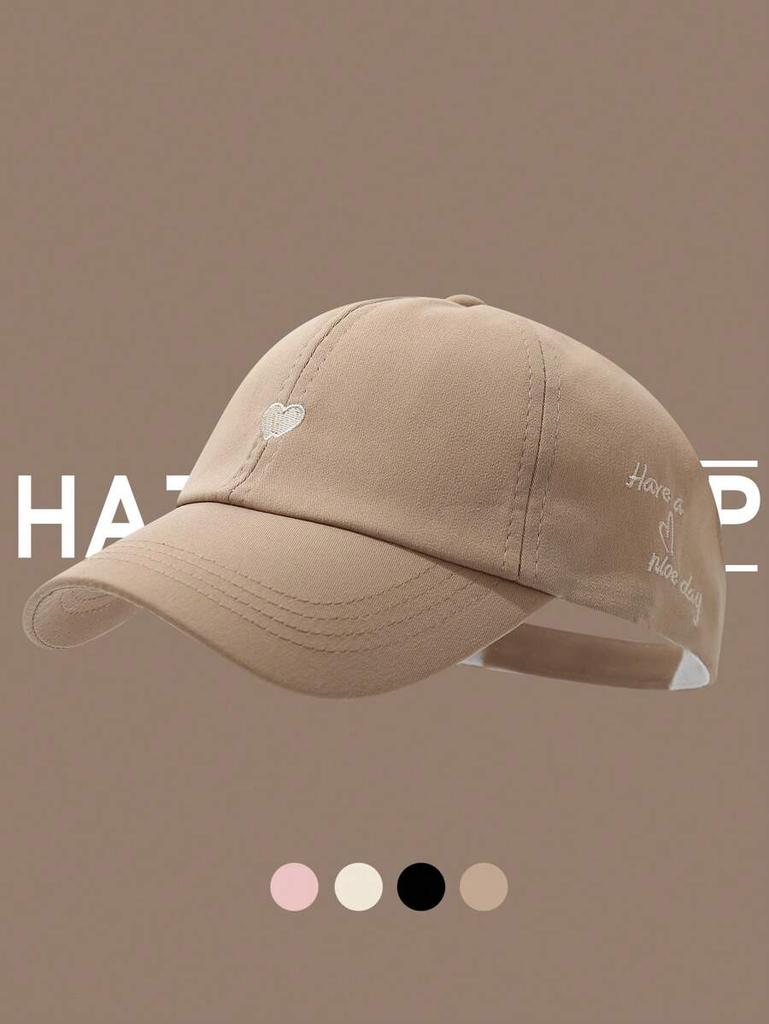 Womens Heart Embroidery Ponytail Baseball Cap Sun Visor Hat Summer Casual