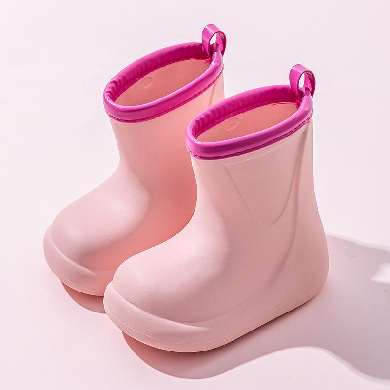 Solid Color Children's Rain Boots Outer Wear Thick-soled Medium Tube Non-slip Waterproof Simple Rain Shoes Outdoor Four-season Rubber Shoes