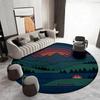 Bohemian Round Area Rug for Living Room Decor Modern Nature Landscape Boho Mountain Sunset Geometric Floor Mat Cushion Rug