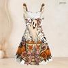 Women Plus Size Spaghetti Strap Off Shoulder Dress Witchy Potion Bottle Floral Crystal Moon Print Swing Dress