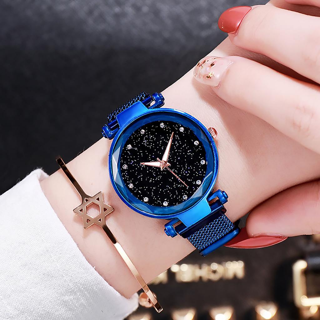 Women Round Bracelet Watch Starry Sky Analog Quartz Wristwatch with Clear Dial for Outside Office Business Meeting