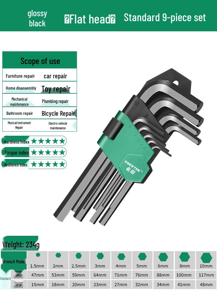 Extended Hex Wrench Set - 6-Point Hexagon Screwdriver Tool Combination