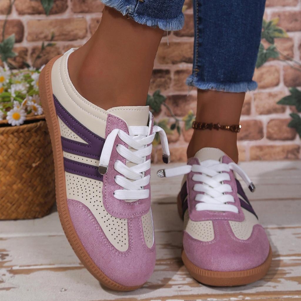 Women's Casual Lace-Up Flat Shoes Breathable Lightweight Comfortable Sneakers with Perforated Upper and Rubber Sole Suitable for Daily Wear