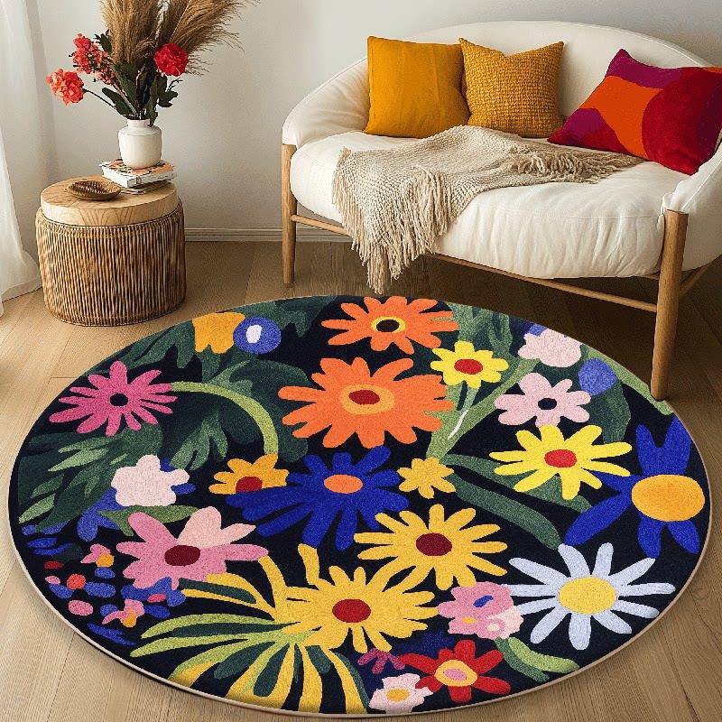 Tappeti Stile Francese per Soggiorno Tappetino Spesso in Peluche per Salotto Tappeto Rotondo con Motivo Floreale Decorazione Camera da Letto Tappeto Morbido Soffice per Casa
