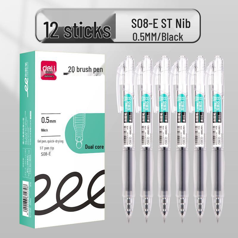 Deli Zhen S08 Black Gel Pen 0.5mm Bullet Tip, Elegant Design for Office & Student Use