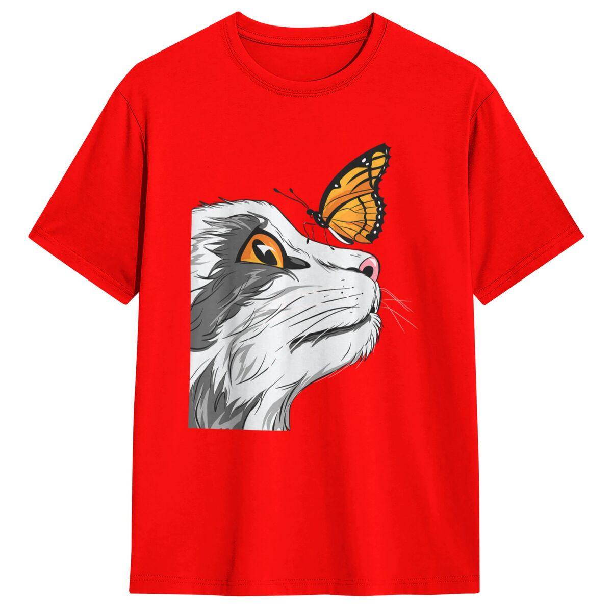 Mens T-Shirt Cat With Monarch Butterfly On His Nose Butterfly T-Shirts Leisure Cat Lover Summer Tees Classic Clothes Gift S