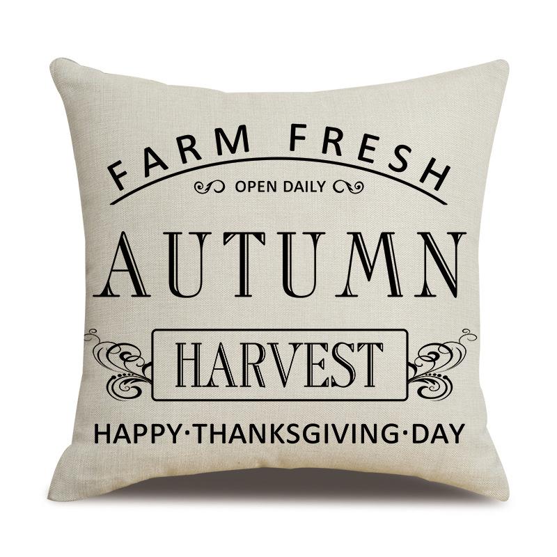 Thanksgiving Linen Pillowcase Autumn Pumpkin Print Pillow Cushion Cover