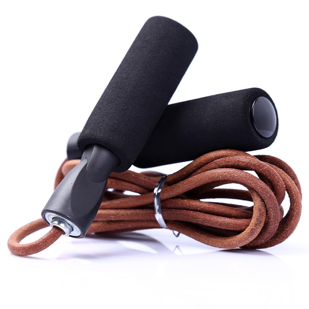Adjustable Jump Rope Skipping Leather Rope with Bearing Comfortable Sponge Handles for Skipping Boxing Fitness