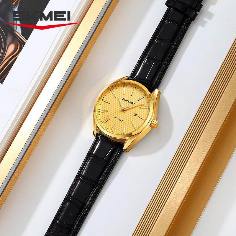 Mens Business Wristwatch With Leather Band And Waterproof Quartz Movement For Professional Adults