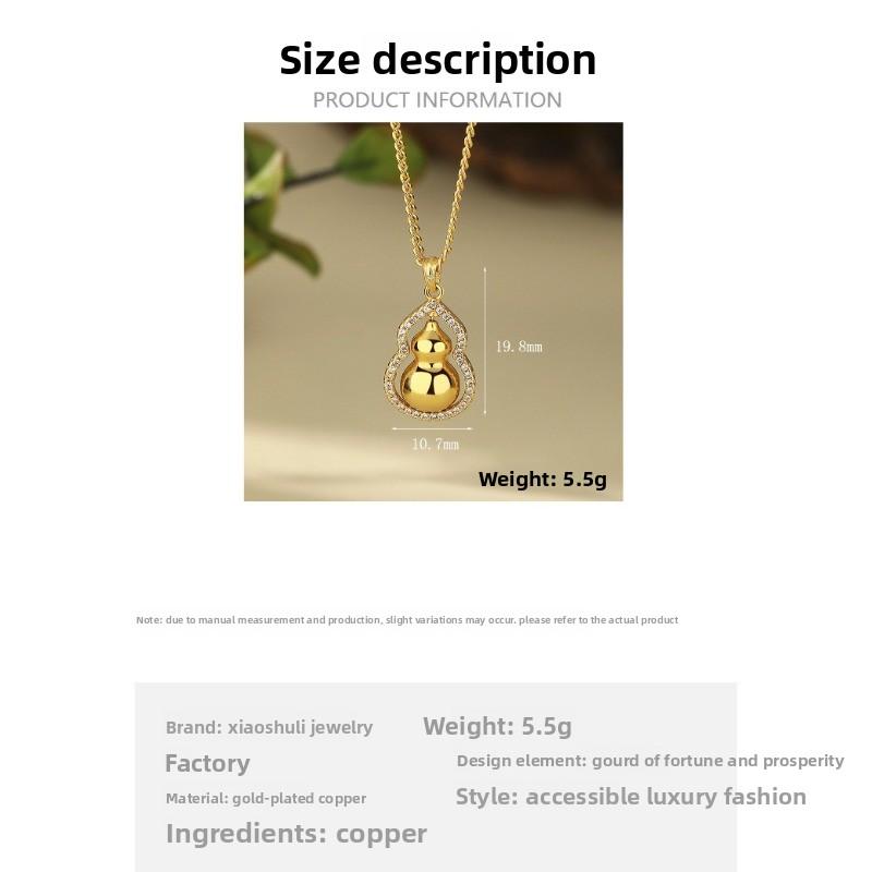 New chinoiserie necklace women's copper gold-plated gourd pendant casualclassy chinese ancient style design necklace