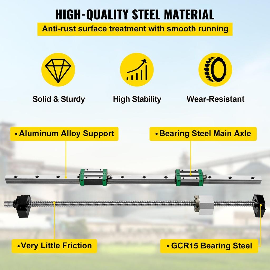 Linear Guide Rail 2Pcs HGR20-1000mm Linear Slide Rail with 1Pcs RM1605-1000mm Ballscrew with BF12/BK12 Kit Linear Slide Rail Guide Rail Square For DIY