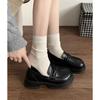 Round head retro black platform small leather shoes for women 2025 new summer French thick heel one pedal loafers for women