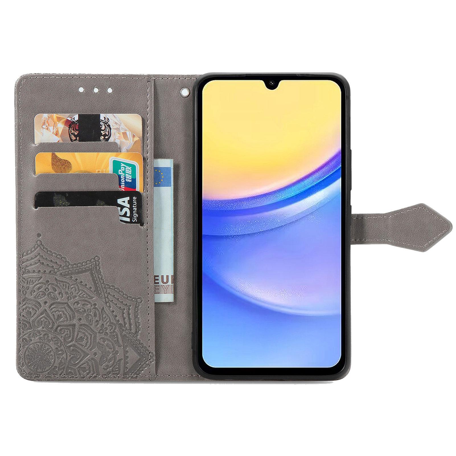

For Samsung Galaxy A15 4G/A15 5G Case Leather Embossed Mandala Pattern Phone Cover Blue