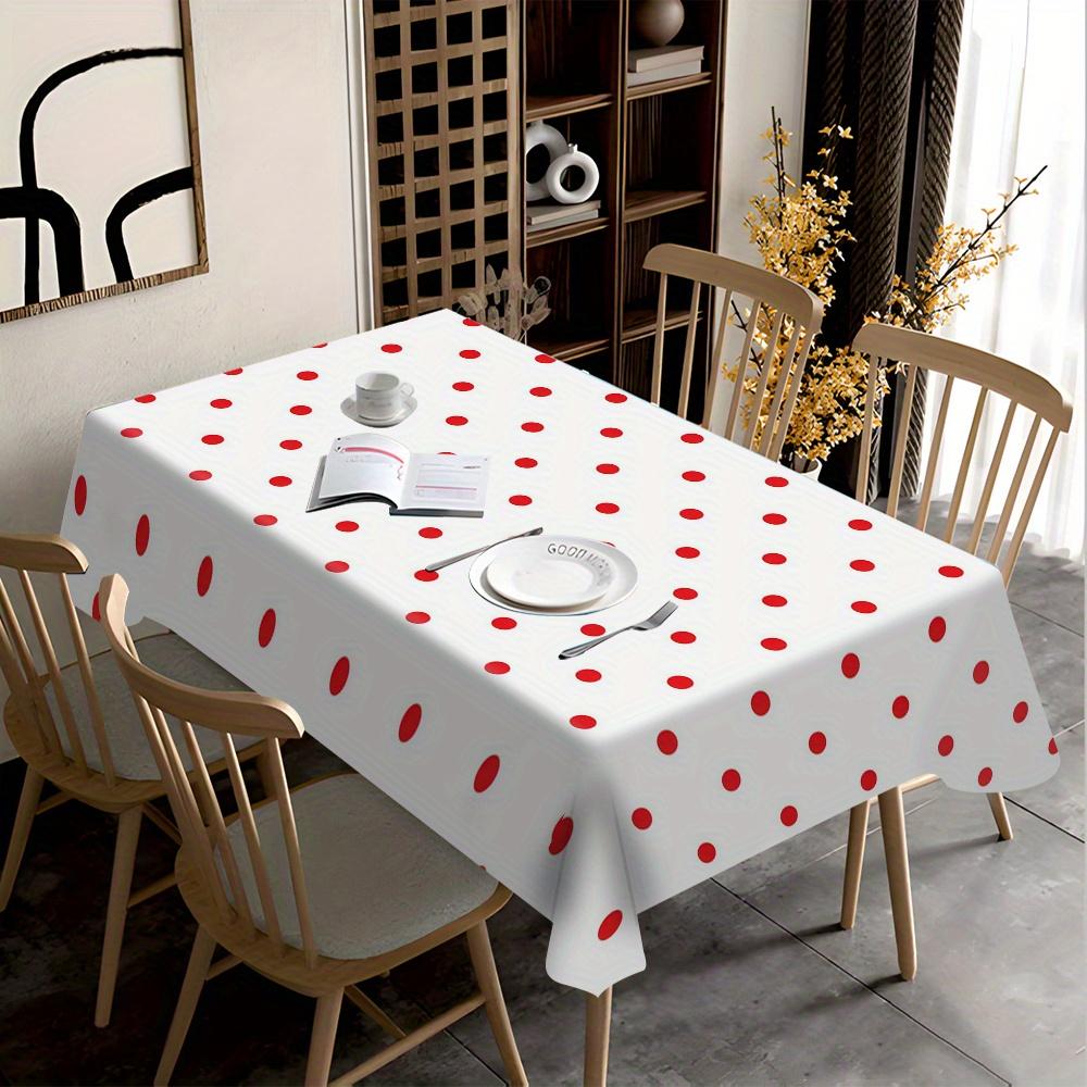 Charming Red Polka Dot Print Tablecloth, Classic White Base Table Cover for Dining, Tea Table & Festive Party Decor