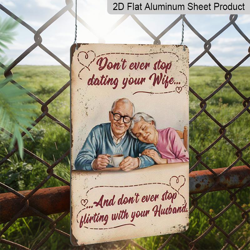2D Flat 1pc Vintage Metal Sign, 8"x12" Aluminium Romantic Couple Wall Art, Multipurpose Home Decor, Love &amp; Dating Quote, Ideal for Wedding