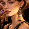 Bohemian Rhinestone Tassel Earrings: Retro Ethnic Floral Design for Women