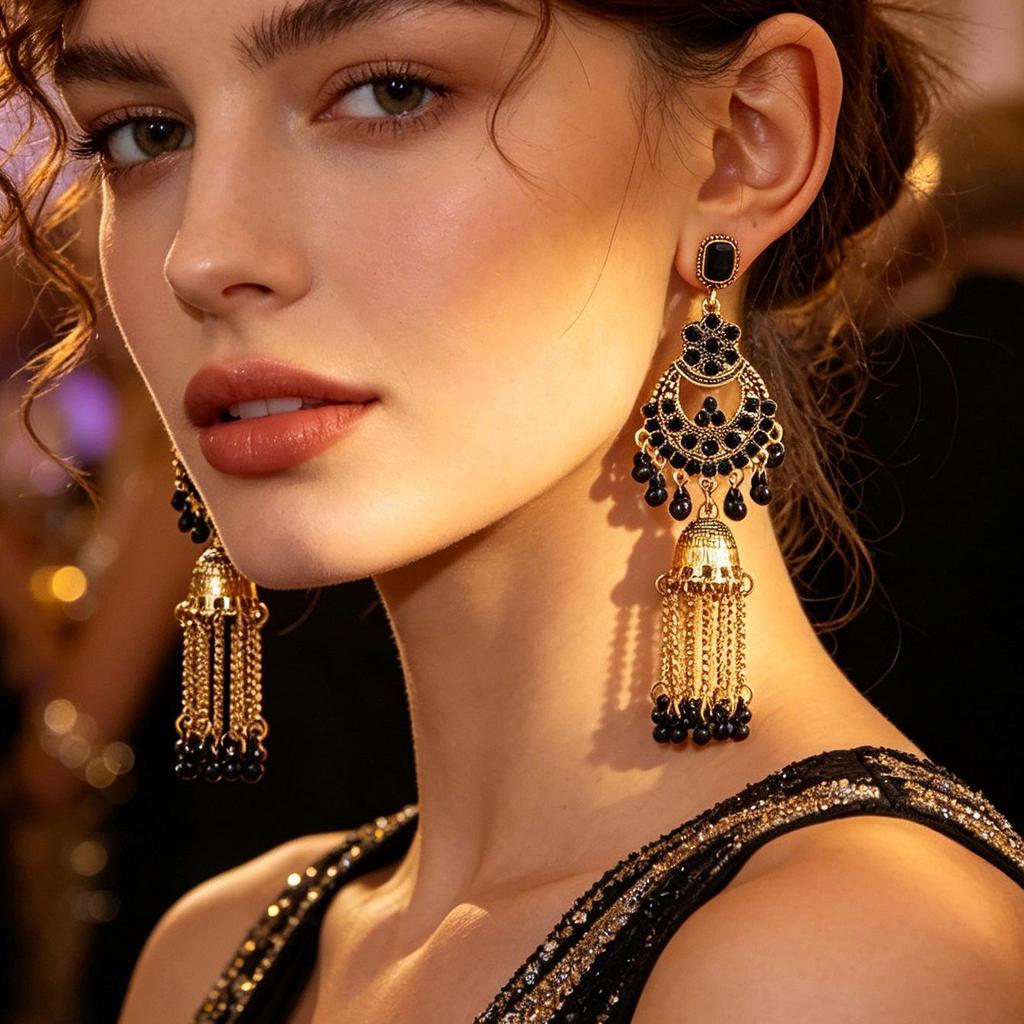 Bohemian Rhinestone Tassel Earrings: Retro Ethnic Floral Design for Women