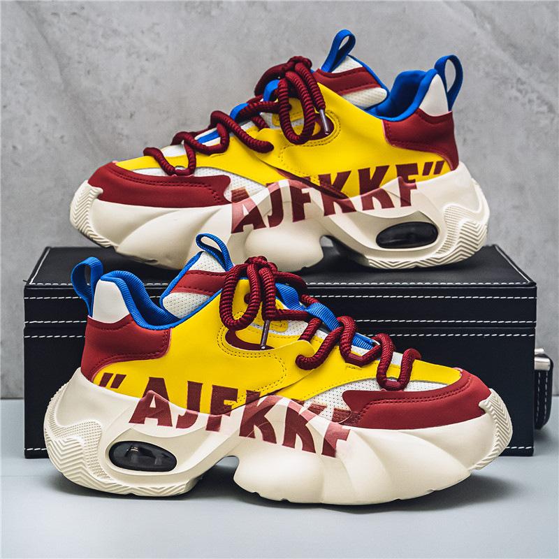 2025 spring and summer new ins color matching trend trendy men's shoes yellow dad shoes platform heightening casual sports shoes