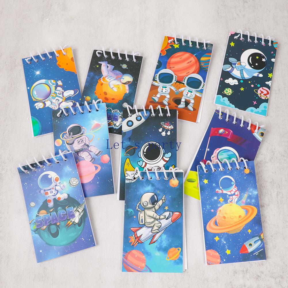 10Pcs Cartoon Outer Space Astronaut Theme Portable Coil Notebook Mini Notepad for Kids Birthday Party Favors School Rewards