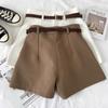 Fashion Solid Slim High Waist Suit Shorts Women Vintage Elegant Loose Wide Leg Shorts Women Casual Office Lady Short Pants with Belt 24276