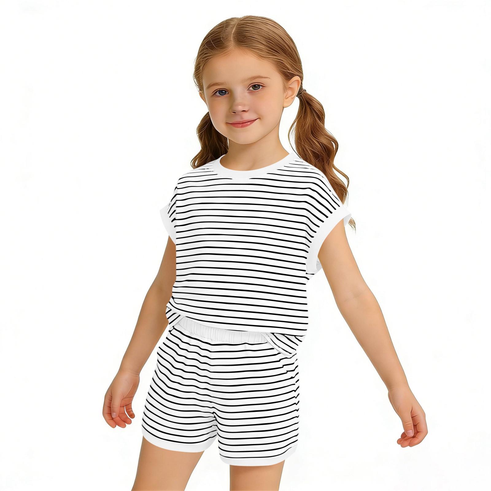Children s Fashionable Comfortable  Casual Short-sleeve Top And Shorts Two-piece Set 130