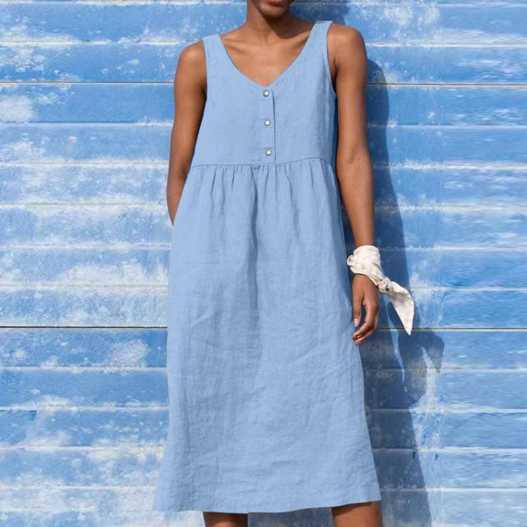 Summer Boho Dress Women Casual Cotton Linen Sleeveless Large Size Holiday Fashion Spring Dress