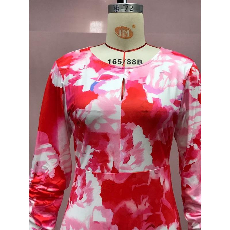 Women's Summer Commuter Printed Ruffle Hip Wrap Dress