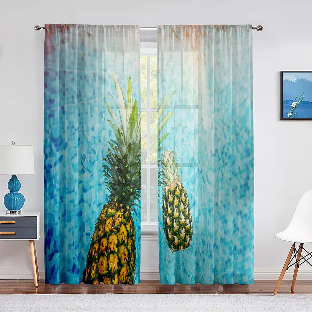 Sommer Ozean Strand Lustige Ananas Tragen Sonnenbrillen Transparente Vorhänge für Wohnzimmer Schlafzimmer Dekoration Fenster Voile Tüll Vorhang