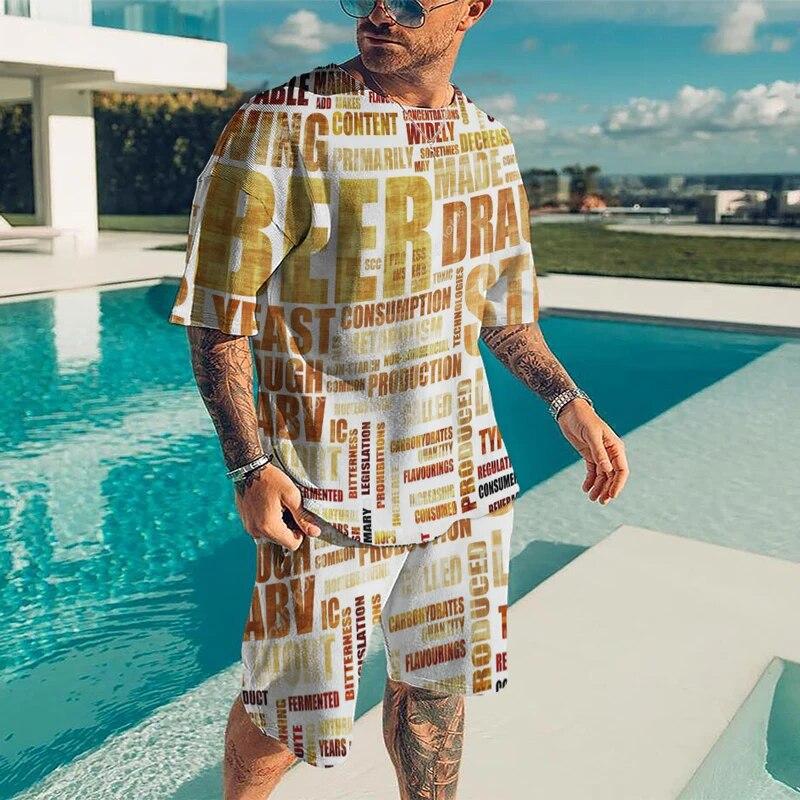 Men's Set Summer Casual Sportswear 3D Plus Size Beach Street Harajuku T-shirt Shorts Short Sleeve 2-Piece Set Personalized