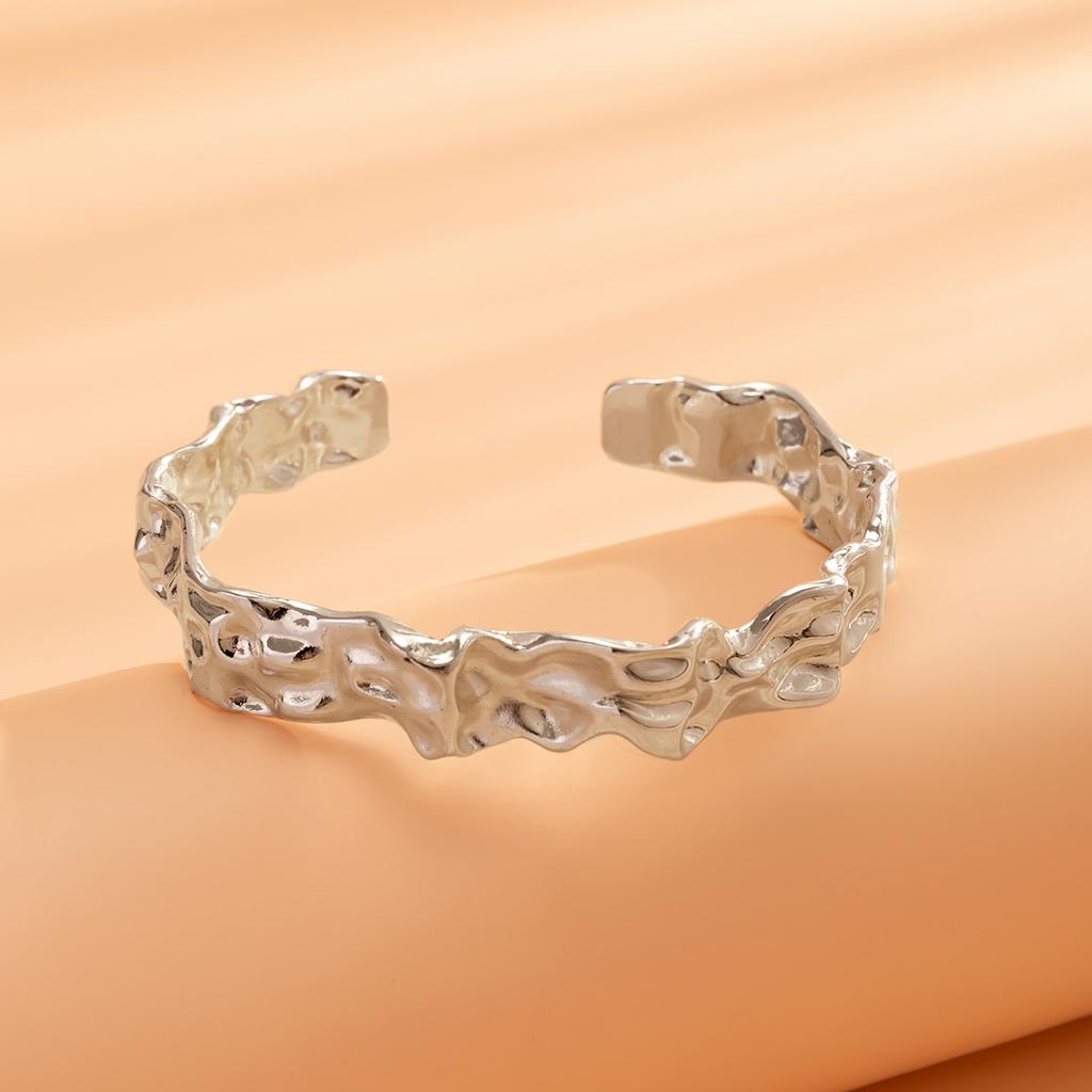 IngeSight.Z Creative Irregular Concave Convex Surface Bracelet for Women Vintage Gold Color Open Wide Bangles Party Jewelry Gift