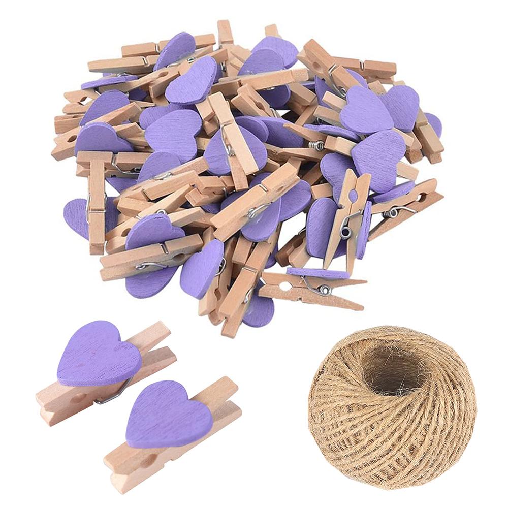 Mini Wooden Heart Clothespins, Multicolor Small Clothespins with Heart,  Tiny Clothes Pins with String for Photos Display,DIY Craft,Wedding Decor
