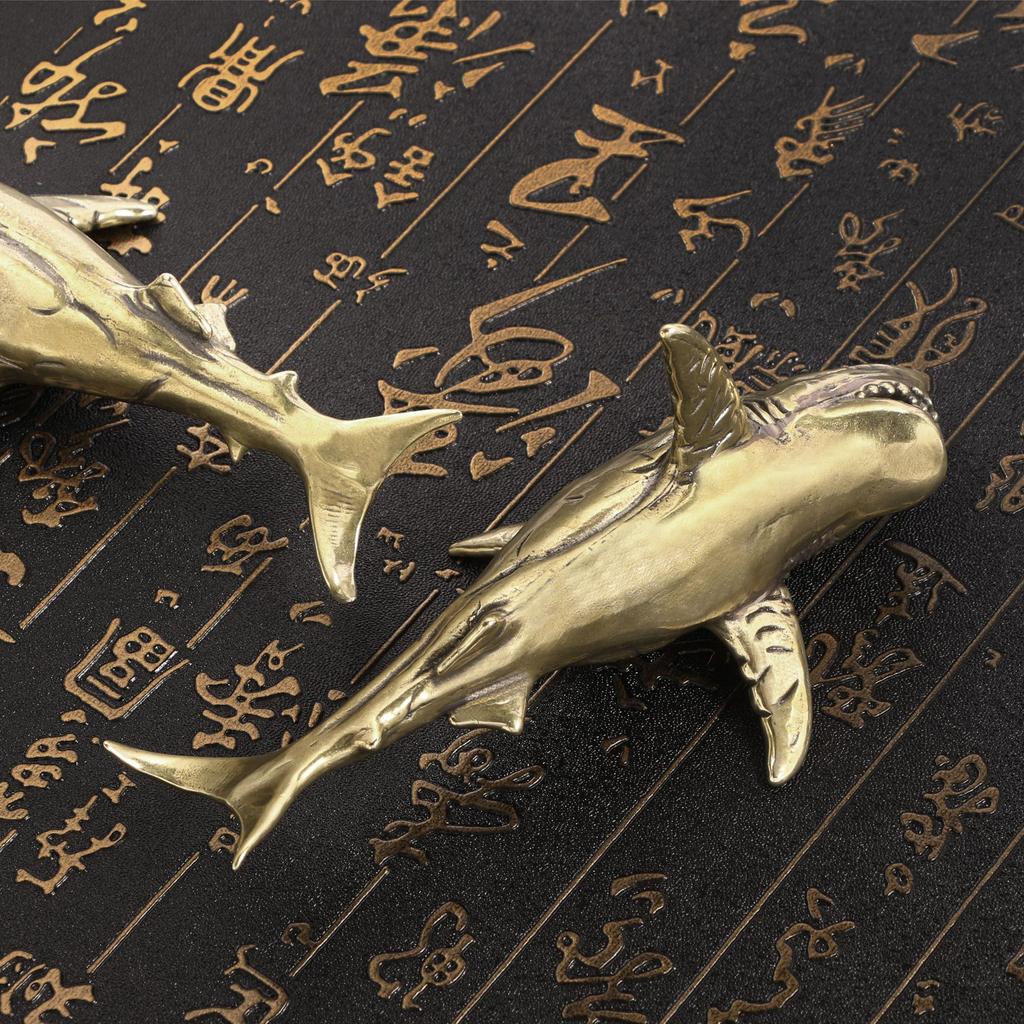New Great White Shark Brass Figurines Antique Making Old Desk Decoration Marine Animal Statue Domineering Natural Room Decor