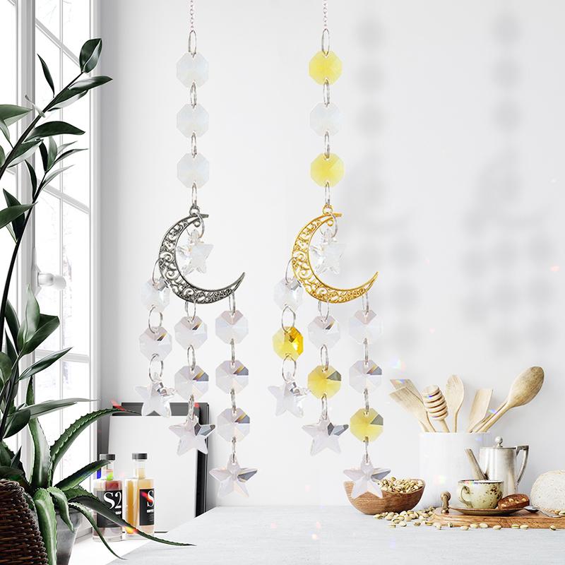 Suncatcher Crystal Rainbow Chaser Wind Chimes Moon Sun Catcher Glass Prism Outdoor Window Decor Home Garden Car Hanging Pendants