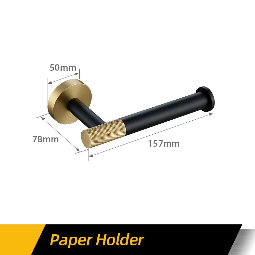 Towel Rack Wall Mounted Towel Rack Brushed Gold Paper Holder& Matte Black Hook Knurled and Combined Colors Toilet Brush Holder