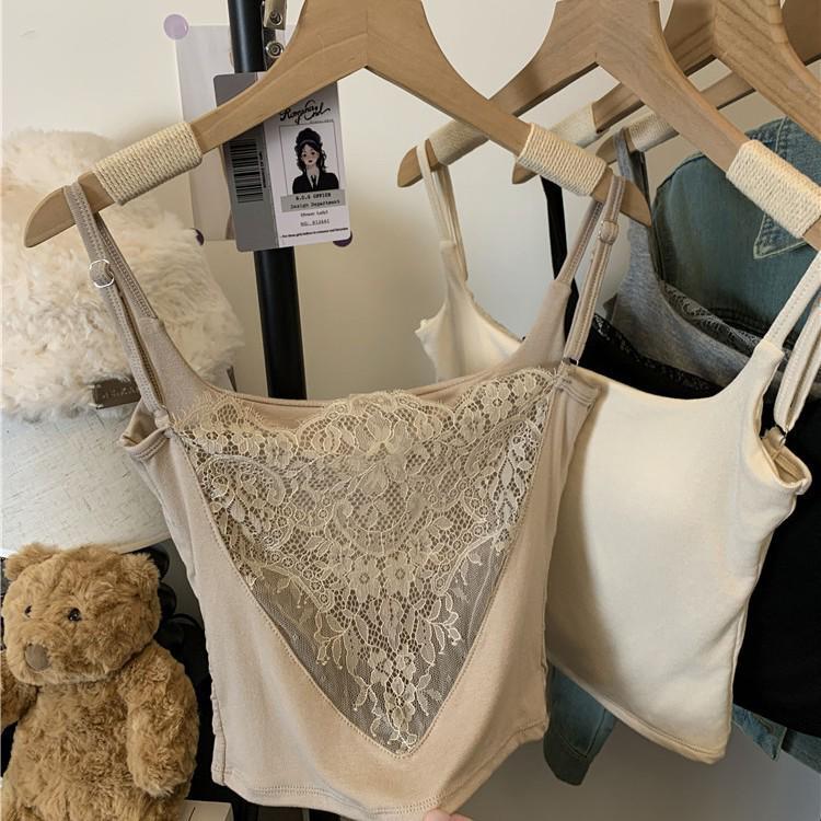 Lace Patchwork Open-Back Camisole - Sexy Slim Fit Vest for Women