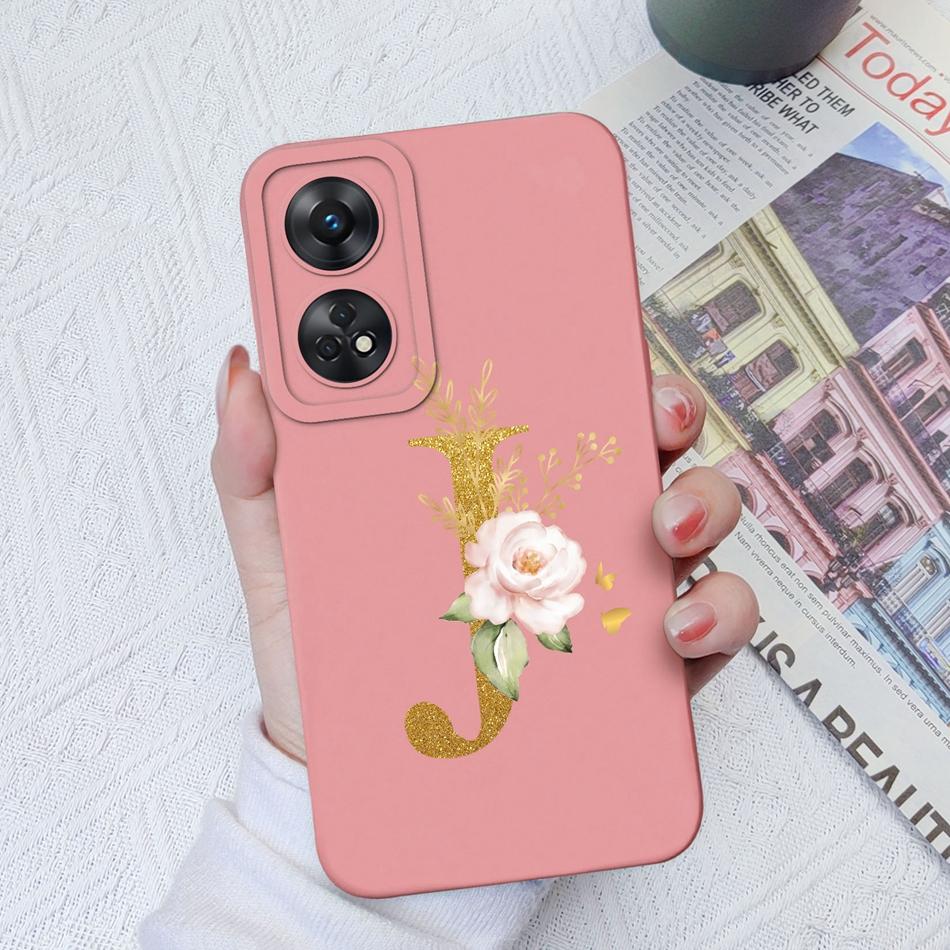 For Oppo Reno 8T 8Z Phone Case Personalized 26 Letter Liquid Silicone Anti Slip Black Cover For OPPO Reno8T 8 Z Lite Coque Funda