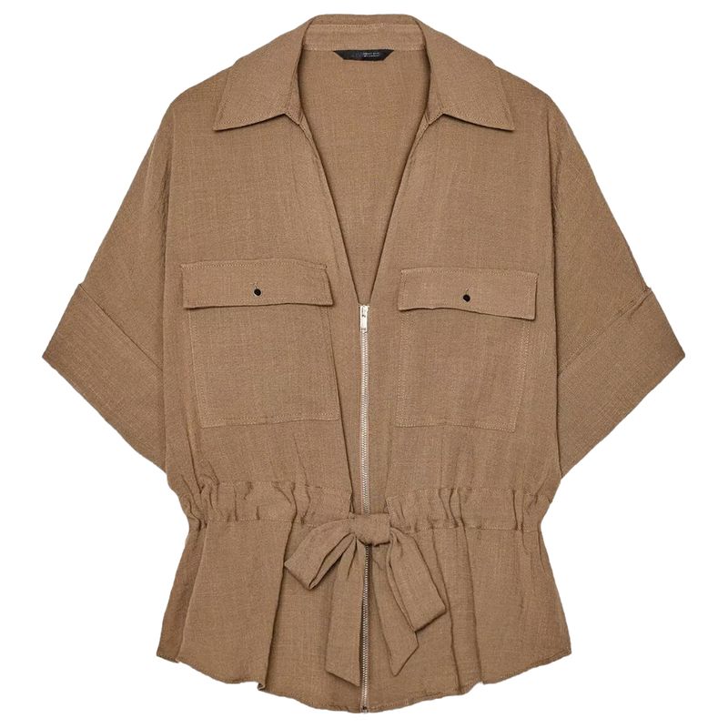 Zaprha 2025 New Arrival Waist-Tight Stylish Travel Hunting Lapel Short Sleeve Casual Shirt for Women 2273741